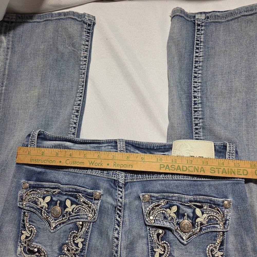 Y2k Grace in LA Easy Fit Embroidered Bootcut Jeans Light Wash Sequin Size 31 - Picture 6 of 8